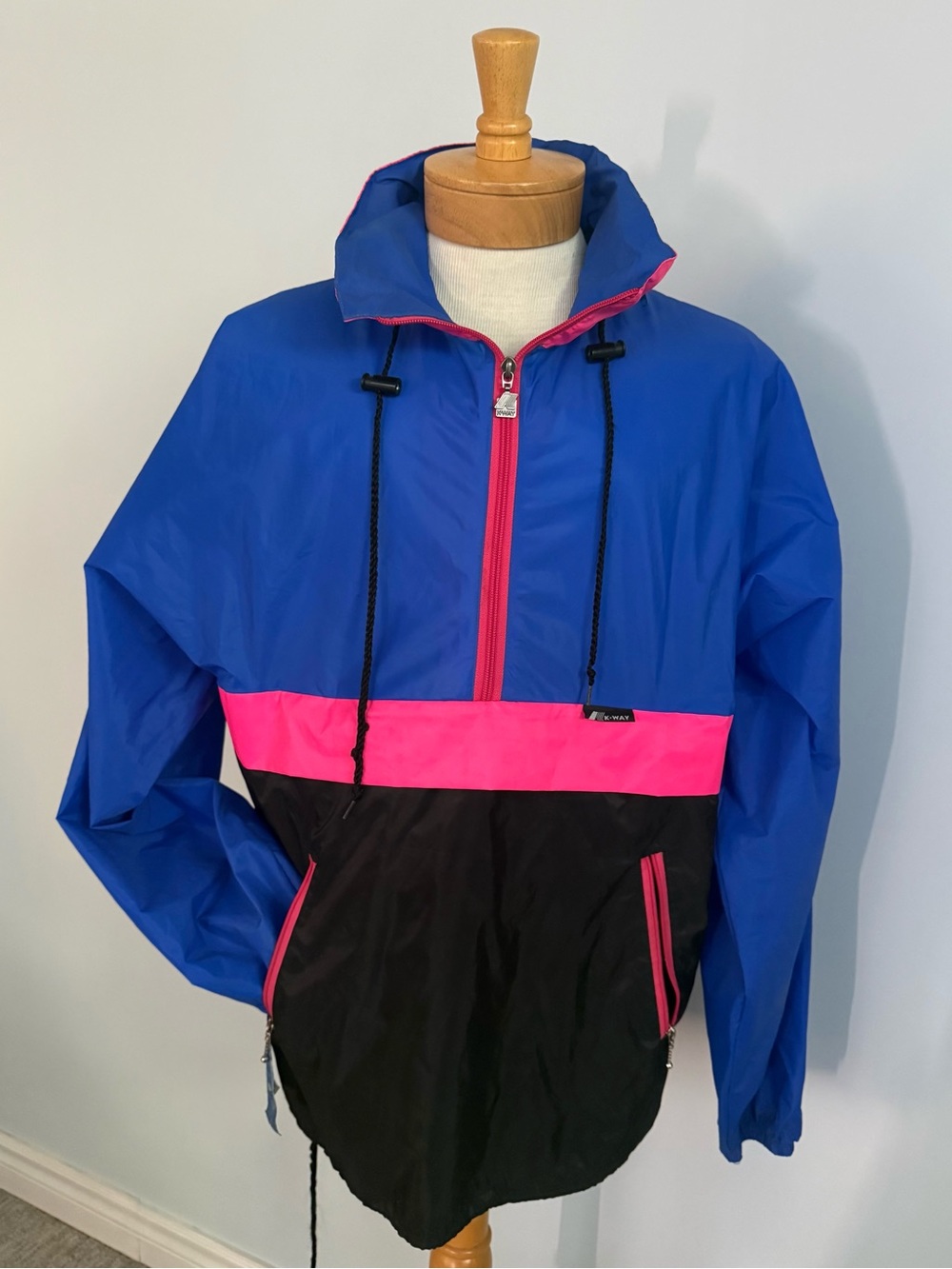 Vintage K-Way Packable Windbreaker Fanny Pack Jacket Size L